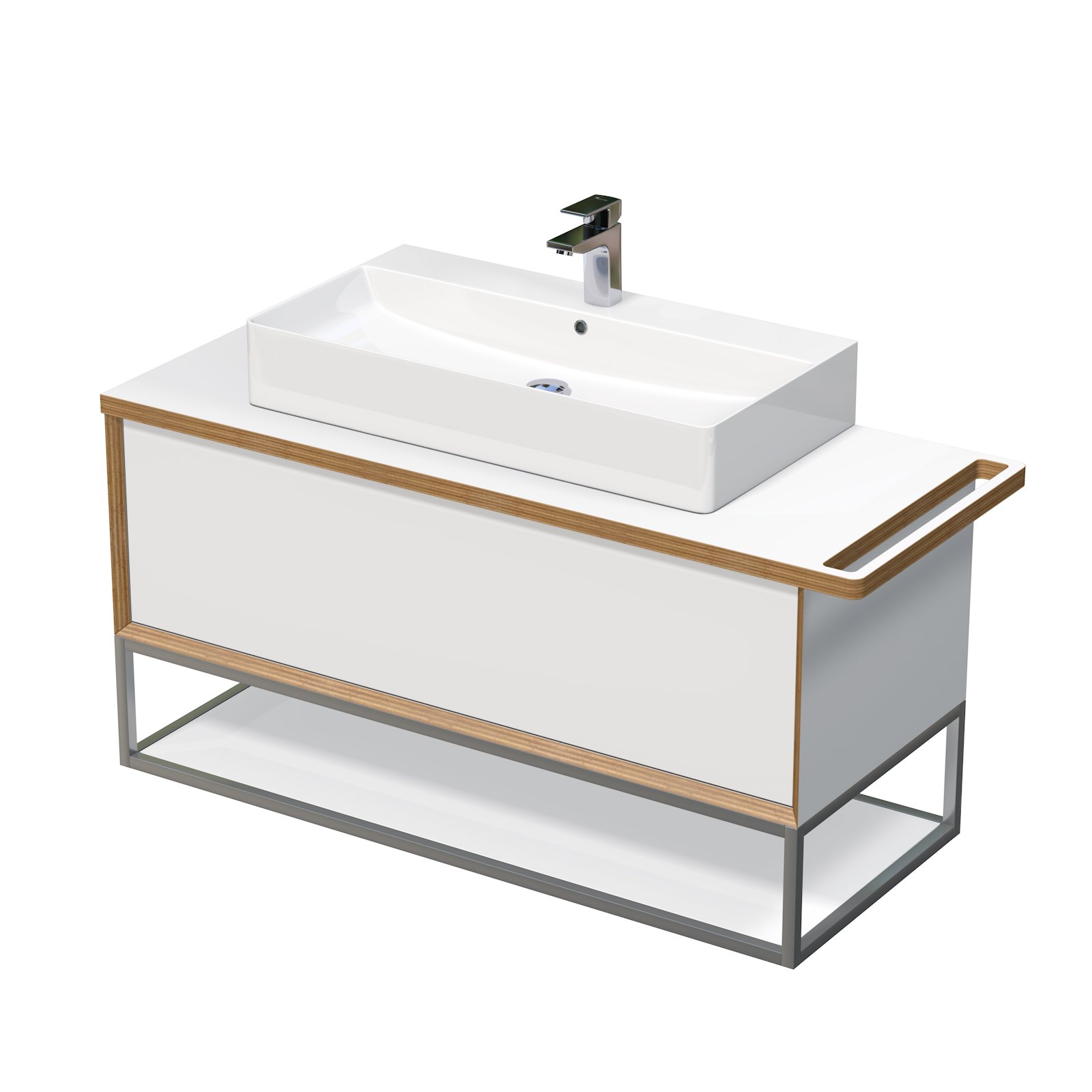 OXO multi - skříňka 120 cm s umyvadlem na desku, 1 zásuvka, držák na ručník vpravo, závěsná