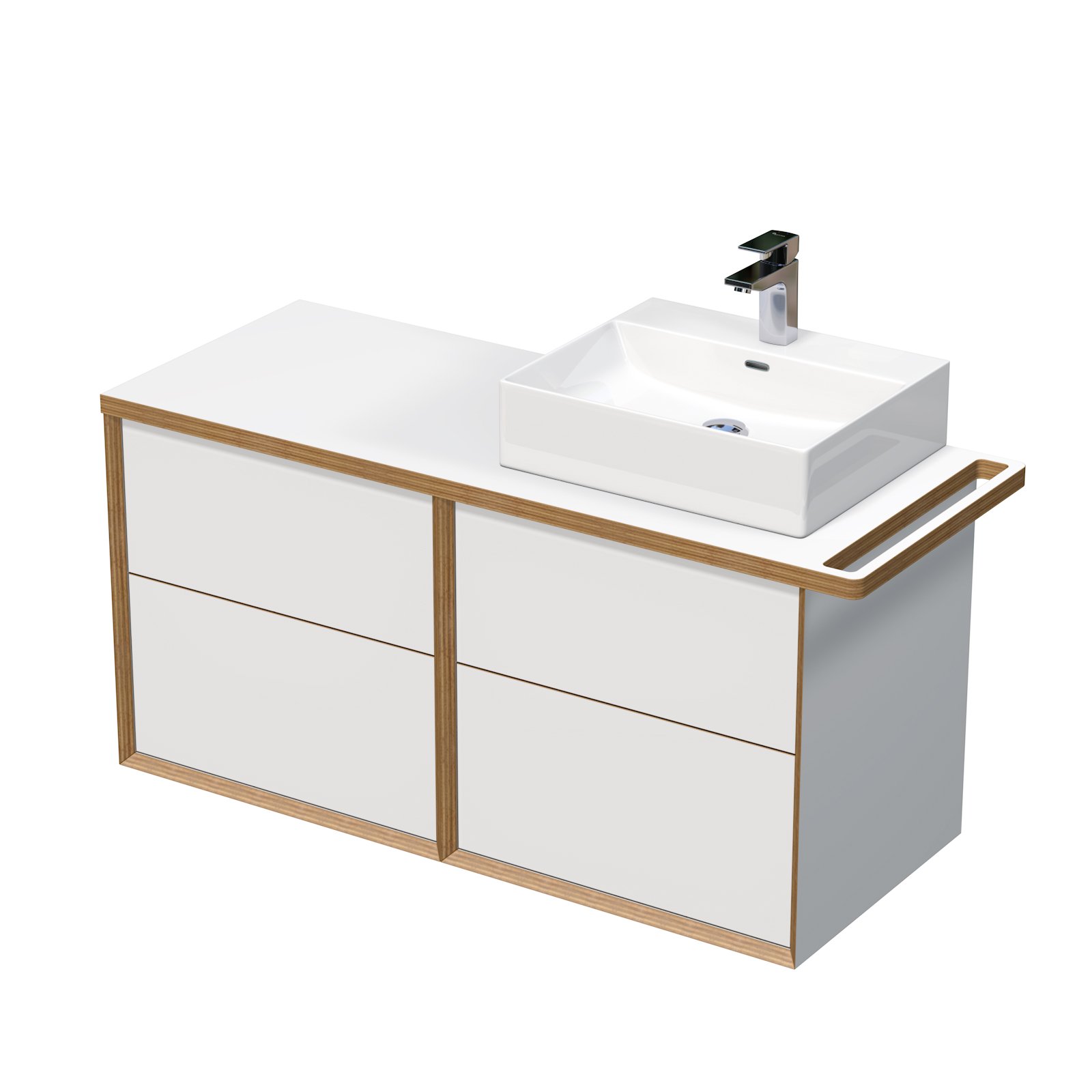 OXO multi - skříňka 120 cm s umyvadlem na desku vpravo, 4 zásuvky, držák na ručník vpravo, závěsná