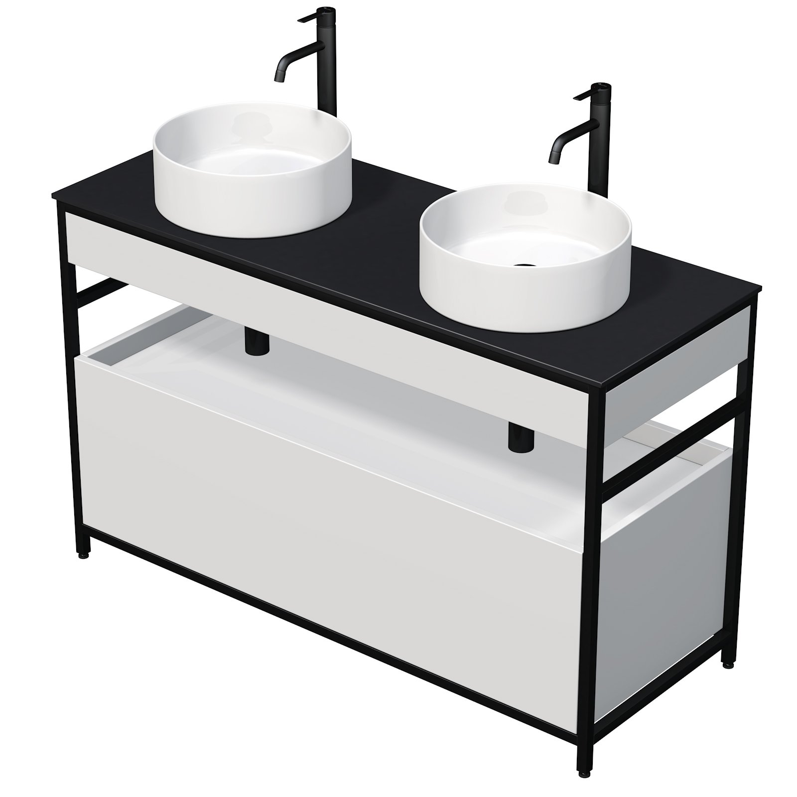 Krios - skříňka 120 cm s 2 umyvadly na desku, 1 zásuvka