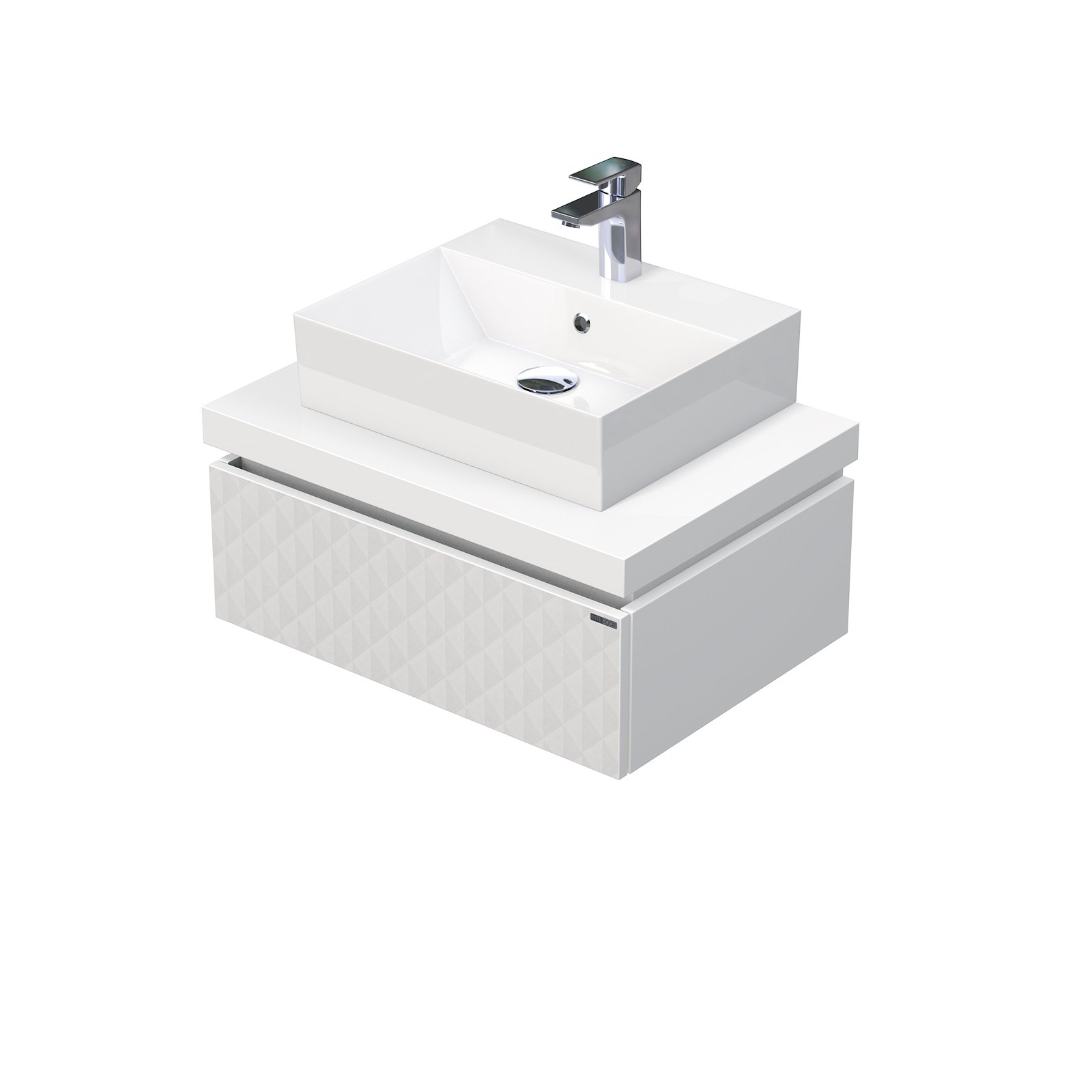 Desk 3D - skříňka 70 cm s umyvadlem na desku, 1 zásuvka, závěsná, bílá
