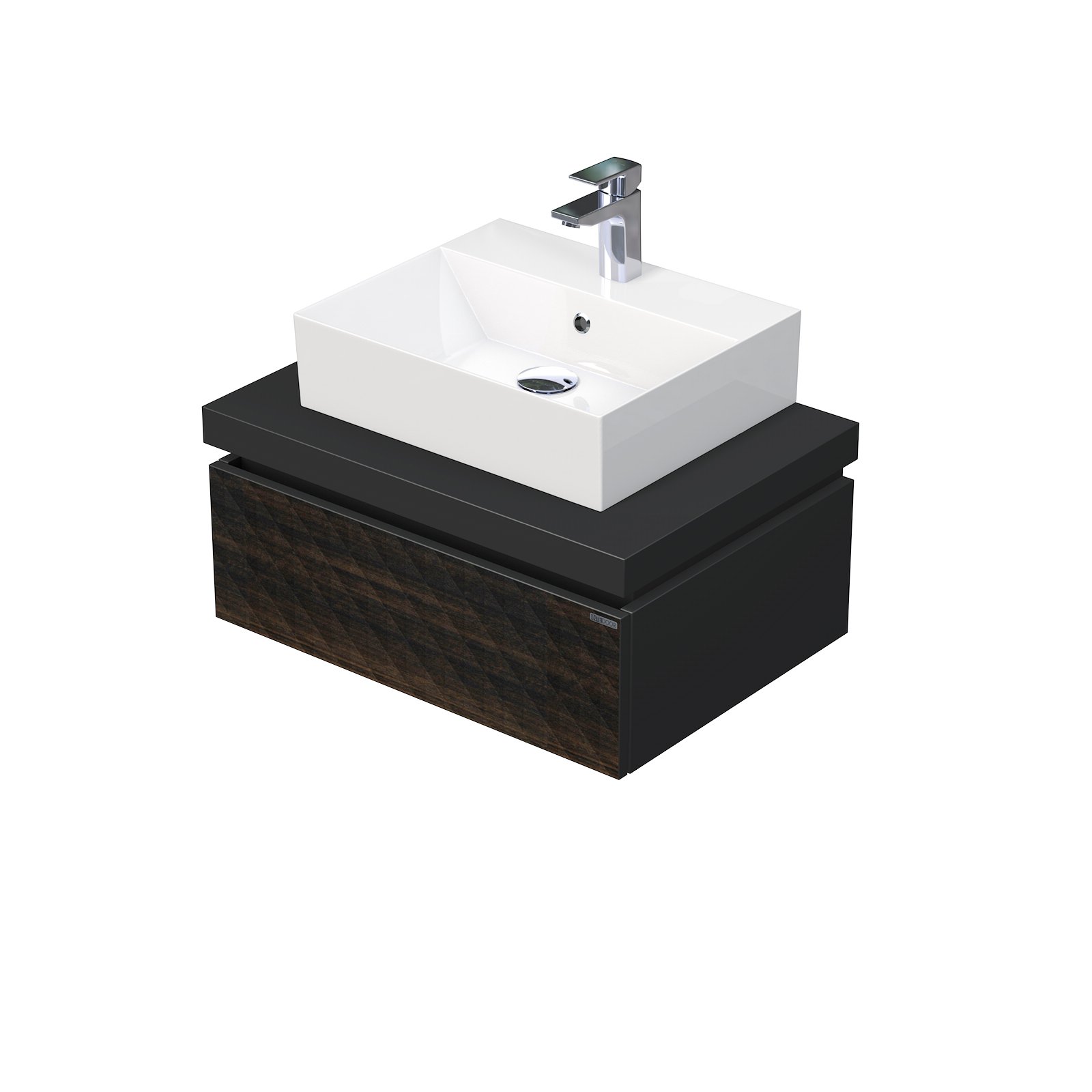 Desk 3D - skříňka 70 cm s umyvadlem na desku, 1 zásuvka, závěsná, dřevodekor DE 54 3D 70 STORM 1Z LR29
