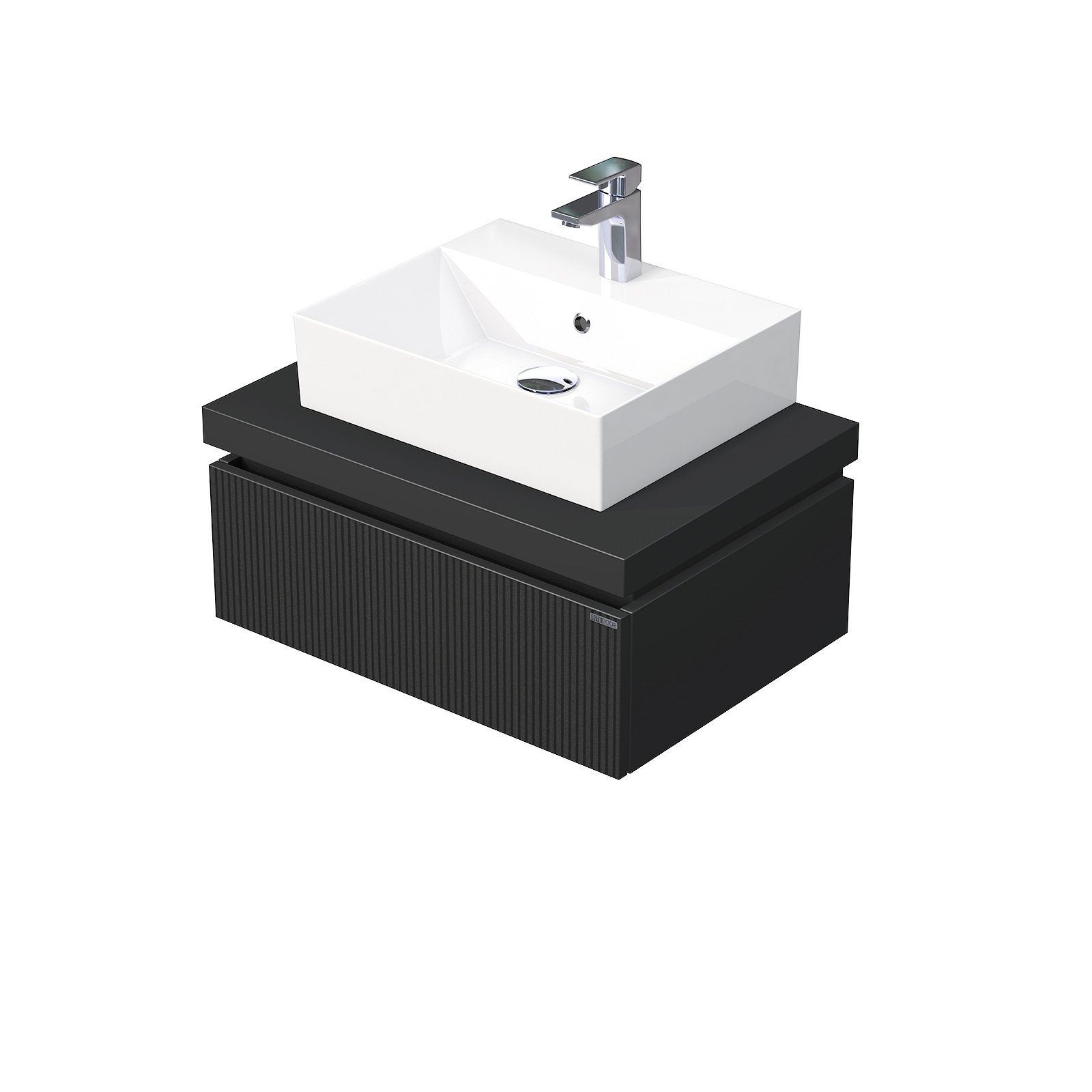 Desk 3D - skříňka 70 cm s umyvadlem na desku, 1 zásuvka, závěsná, černá DE 54 3D 70 STORM 1Z A9276