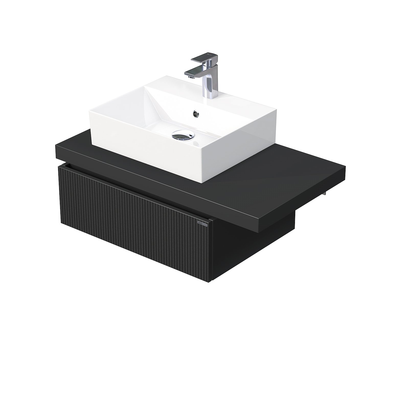 Desk 3D - skříňka 90 cm s umyvadlem na desku vlevo, 1 zásuvka, závěsná, černá DE 54 3D 90 L STORM 1Z A9276