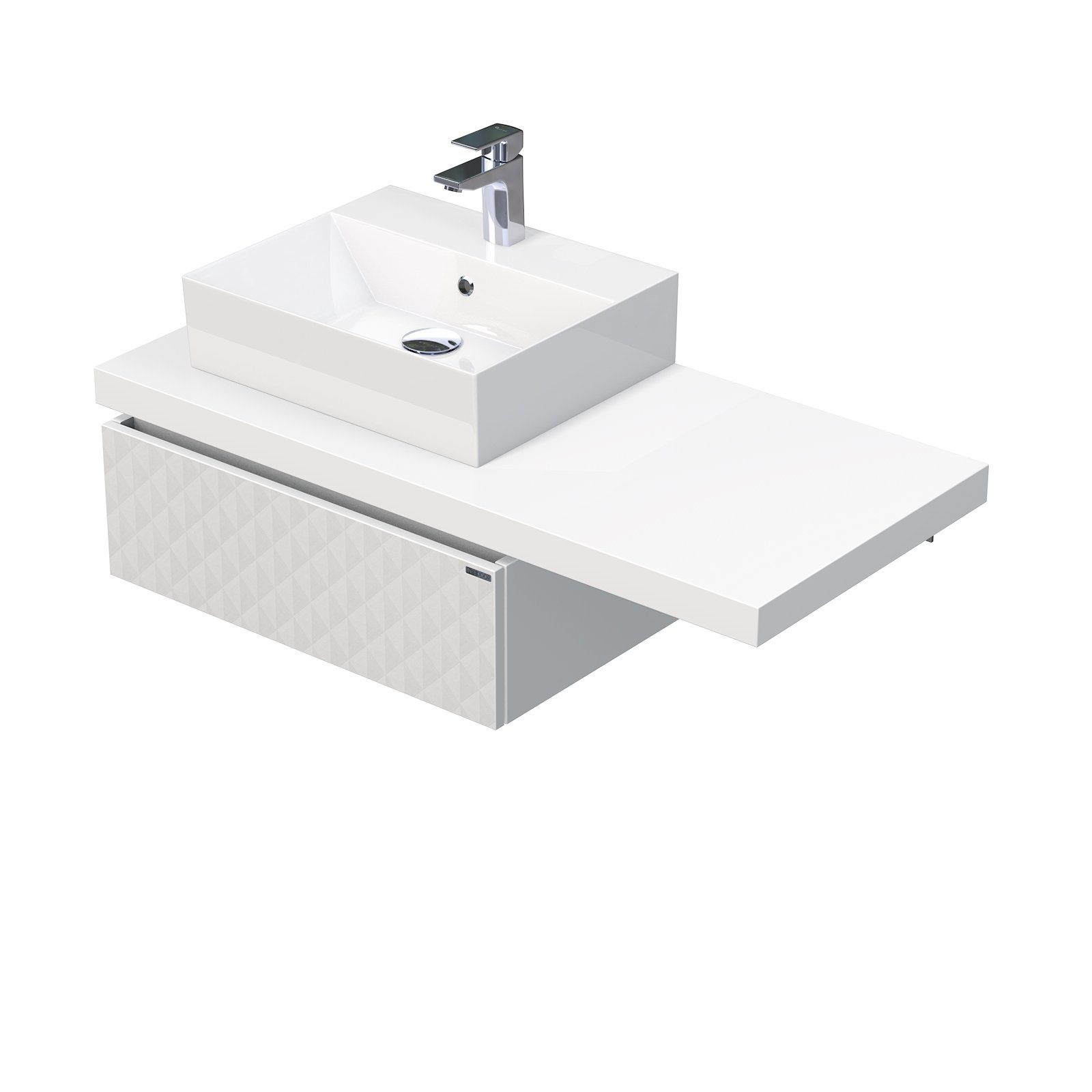 Desk 3D - skříňka 110 cm s umyvadlem na desku vlevo, 1 zásuvka, závěsná, bílá DE 54 3D 110 L STORM 1Z B073
