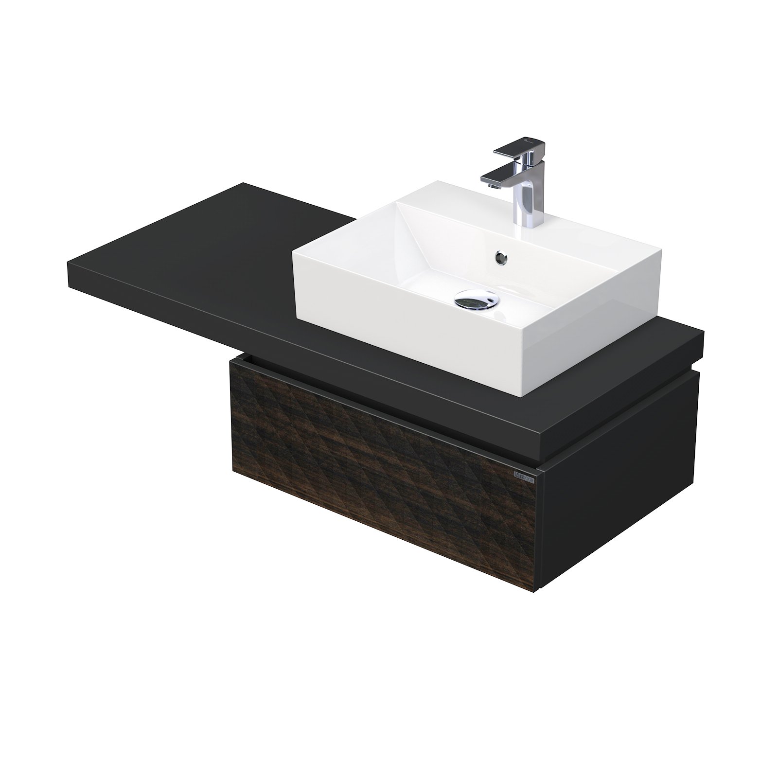 Desk 3D - skříňka 110 cm s umyvadlem na desku vpravo, 1 zásuvka, závěsná, dřevodekor DE 54 3D 110 P STORM 1Z LR29