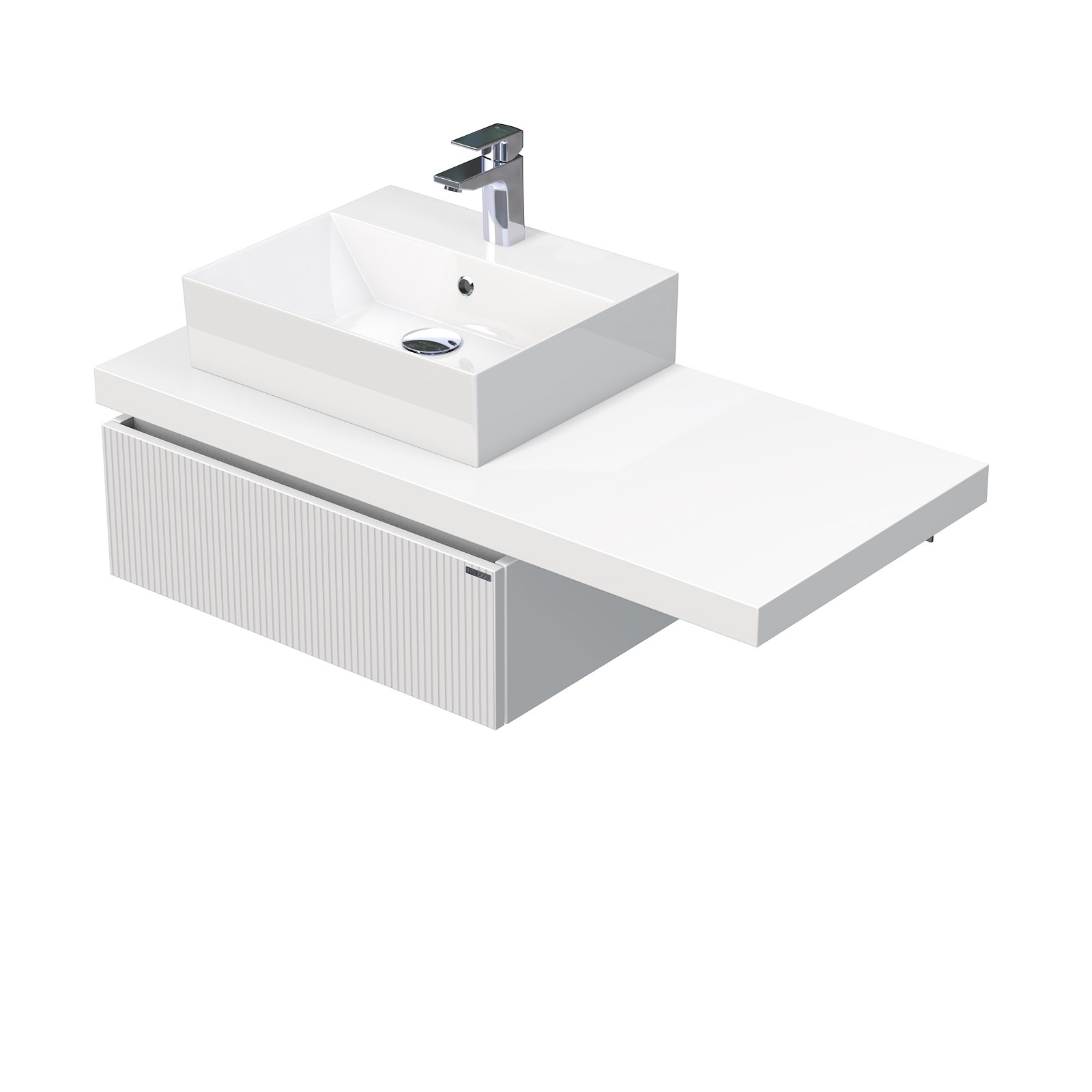 Desk 3D - skříňka 110 cm s umyvadlem na desku vlevo, 1 zásuvka, závěsná, bílá DE 54 3D 110 L STORM 1Z A8916