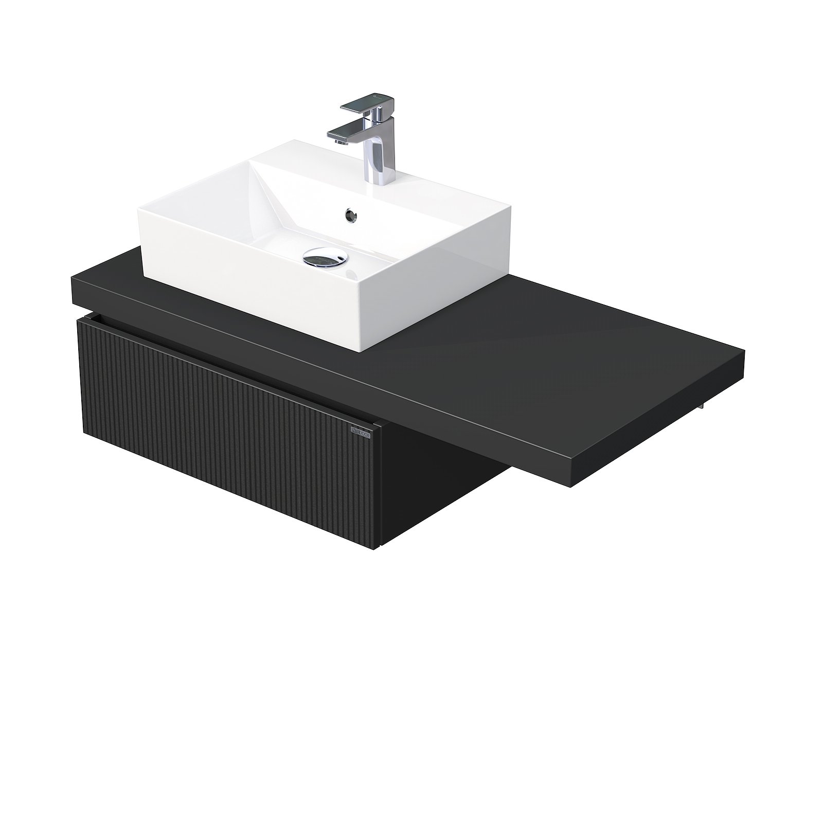 Desk 3D - skříňka 110 cm s umyvadlem na desku vlevo, 1 zásuvka, závěsná, černá DE 54 3D 110 L STORM 1Z A9276