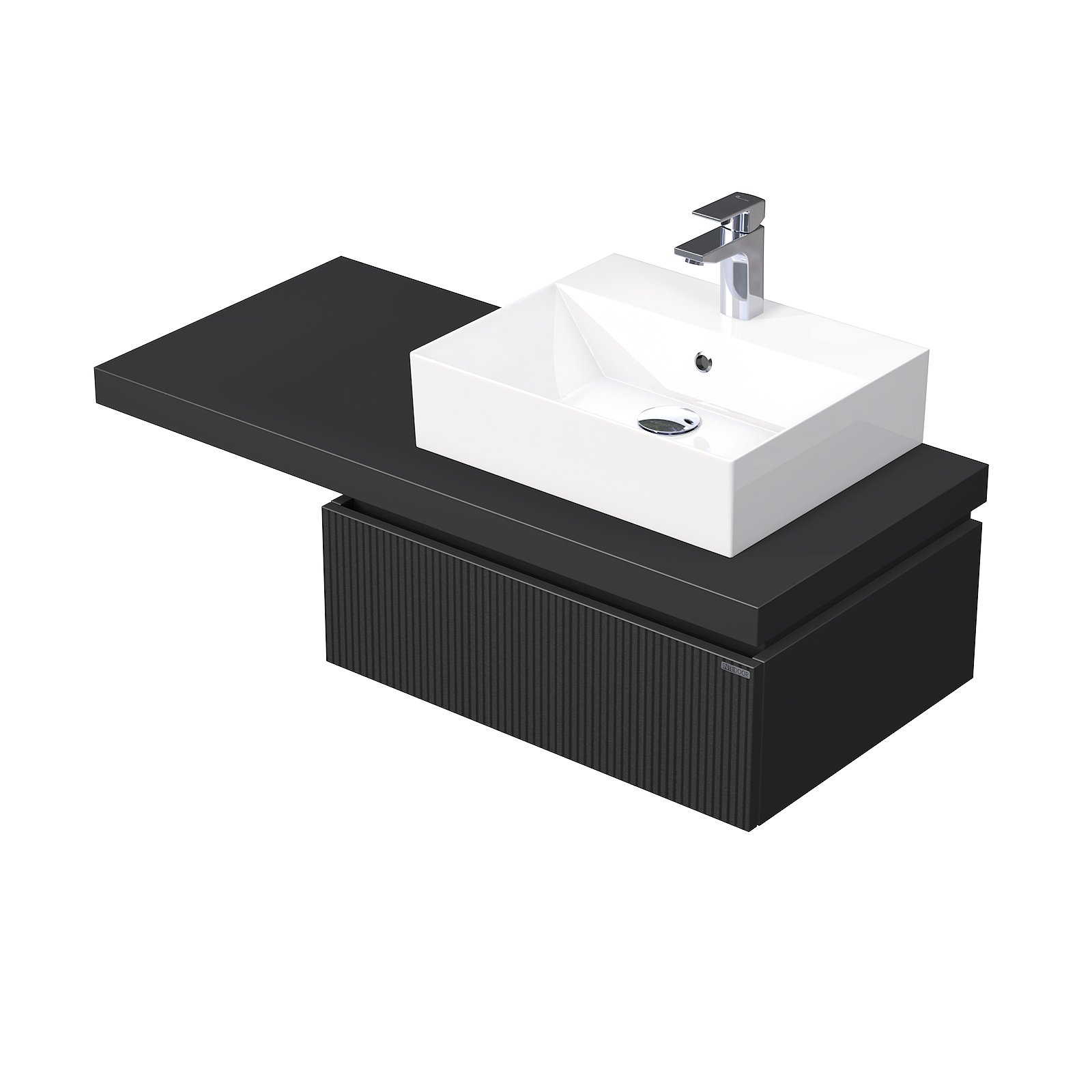 Desk 3D - skříňka 110 cm s umyvadlem na desku vpravo, 1 zásuvka, závěsná, černá DE 54 3D 110 P STORM 1Z A9276