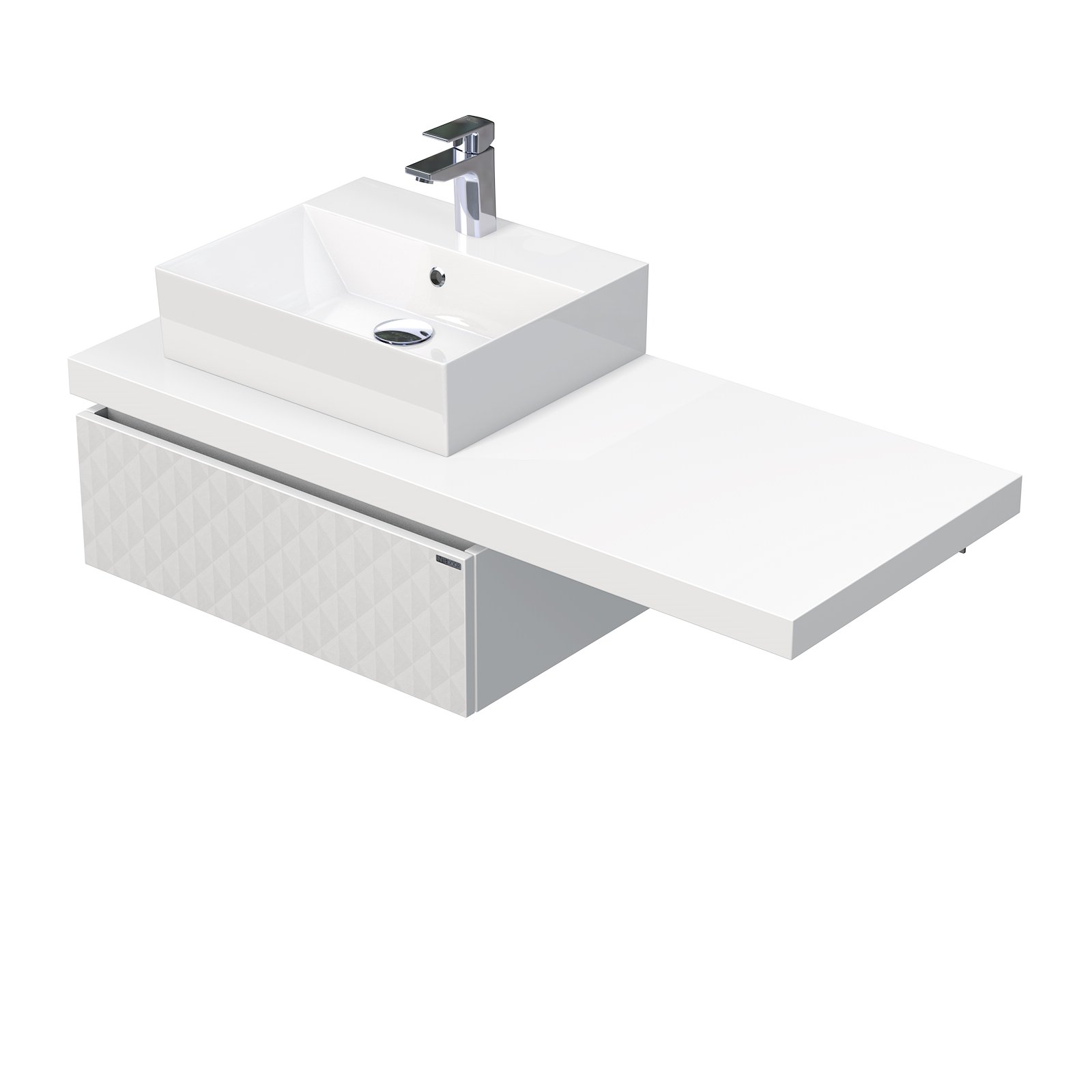 Intedoor Desk 3D - skříňka 120 cm s umyvadlem na desku vlevo, 1 zásuvka, závěsná, bílá DE 54 3D 120 L STORM 1Z B073