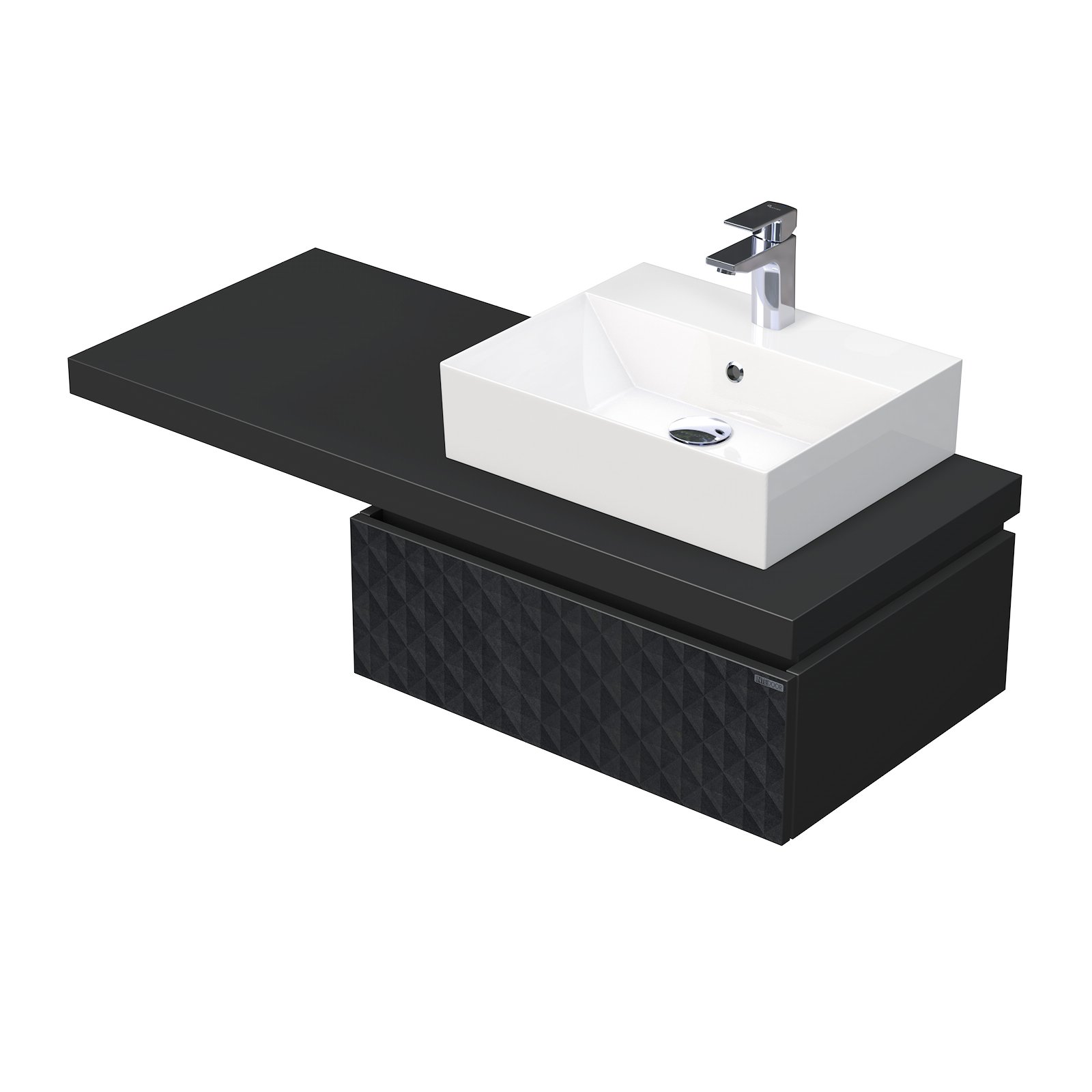 Intedoor Desk 3D - skříňka 120 cm s umyvadlem na desku vpravo, 1 zásuvka, závěsná, černá DE 54 3D 120 P STORM 1Z U129