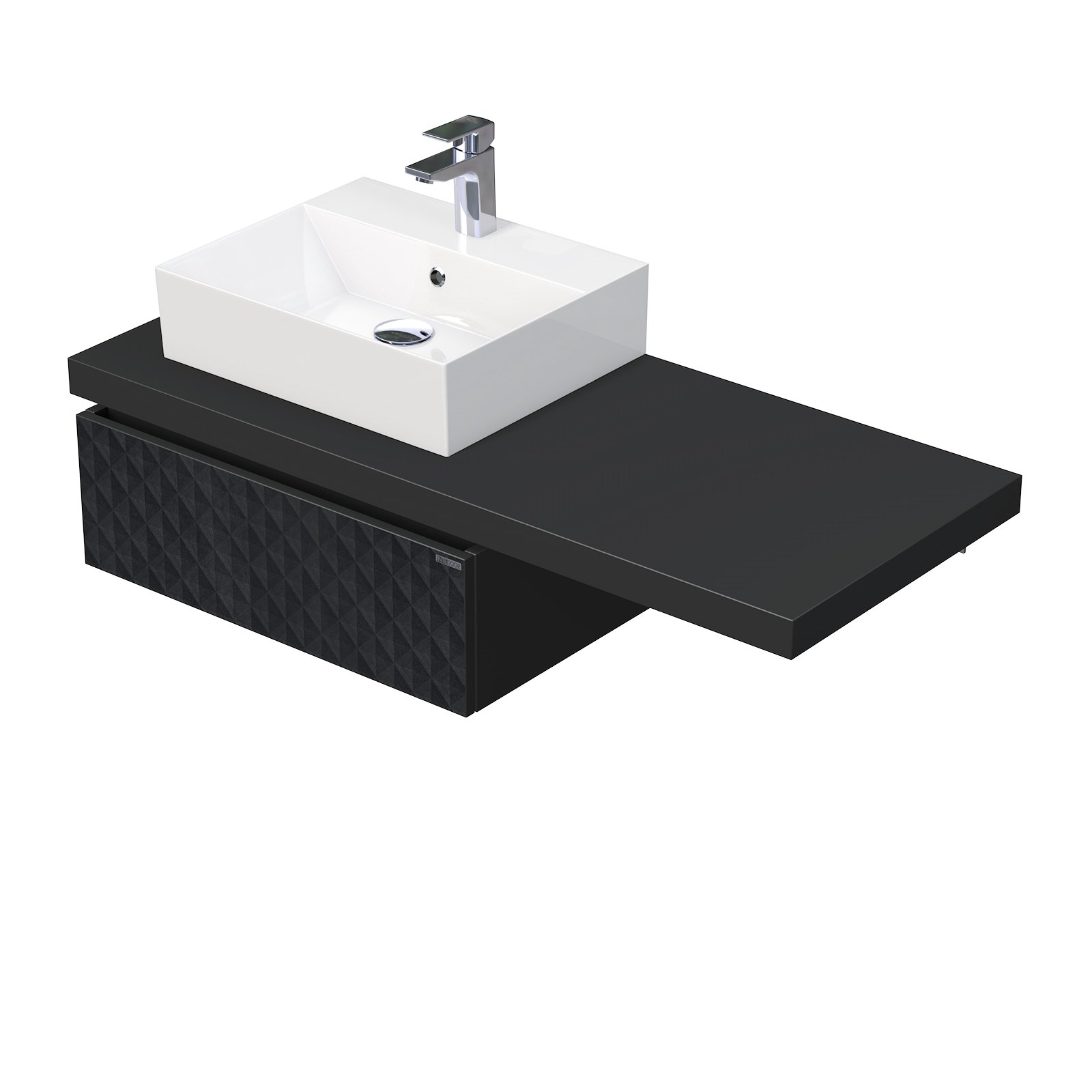 Intedoor Desk 3D - skříňka 120 cm s umyvadlem na desku vlevo, 1 zásuvka, závěsná, černá DE 54 3D 120 L STORM 1Z U129