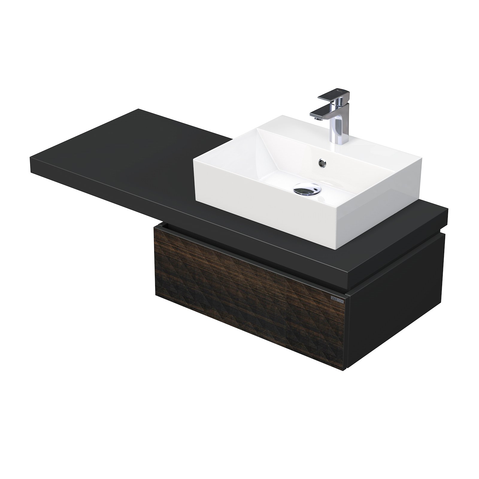 Desk 3D - skříňka 120 cm s umyvadlem na desku vpravo, 1 zásuvka, závěsná, dřevodekor DE 54 3D 120 P STORM 1Z LR29