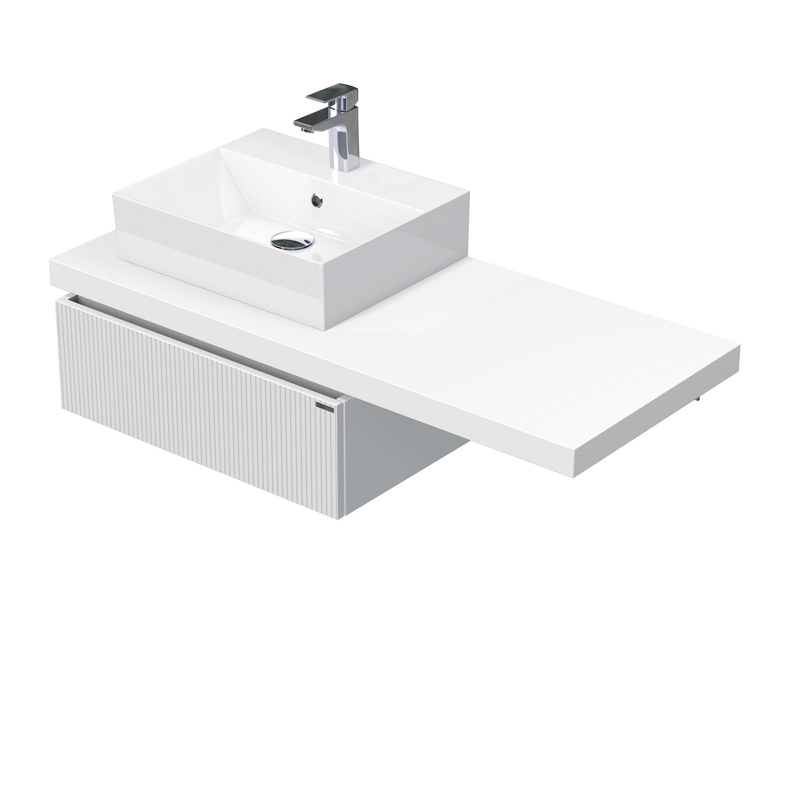 Desk 3D - skříňka 120 cm s umyvadlem na desku vlevo, 1 zásuvka, závěsná, bílá DE 54 3D 120 L STORM 1Z A891