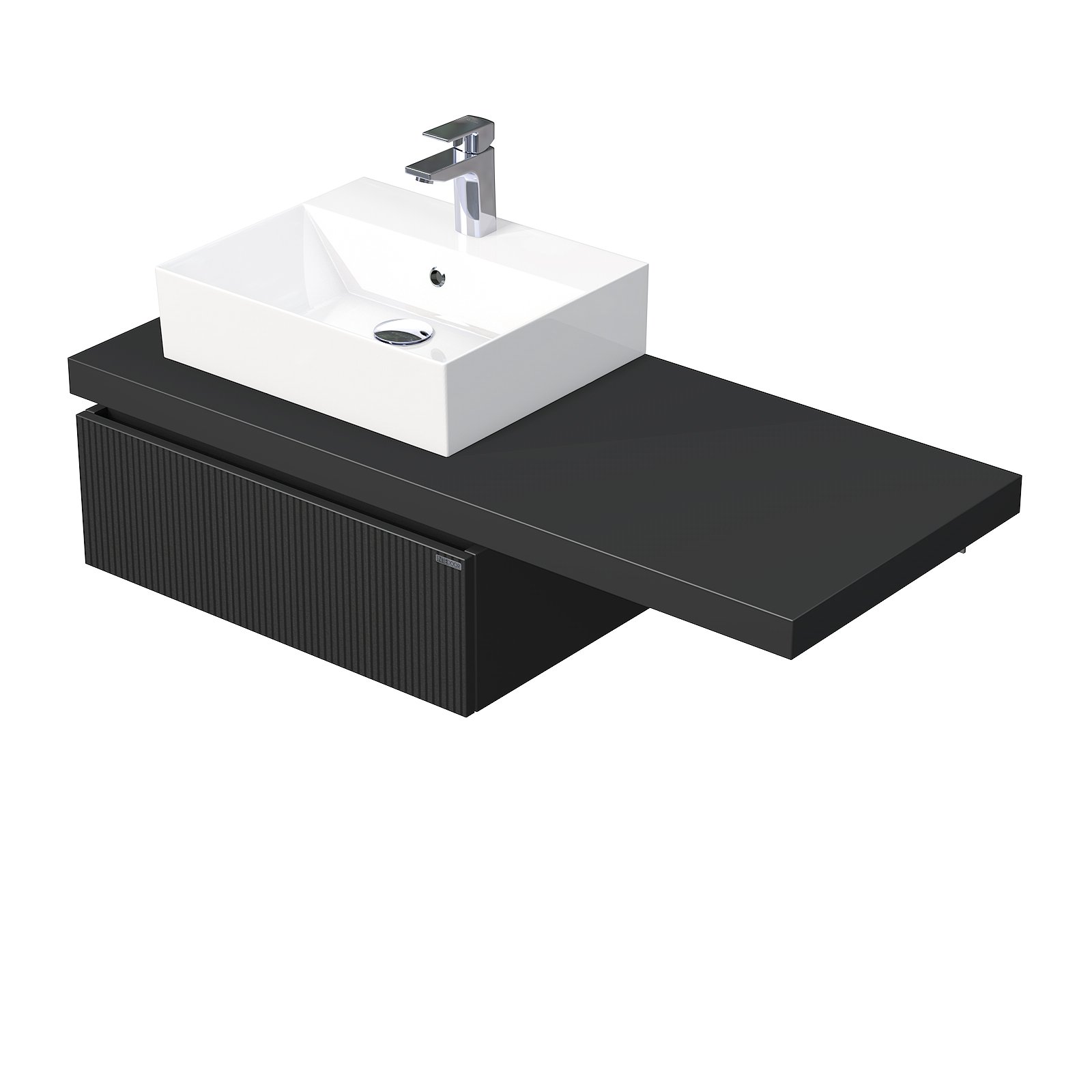 Desk 3D - skříňka 120 cm s umyvadlem na desku vlevo, 1 zásuvka, závěsná, černá DE 54 3D 120 L STORM 1Z A9276