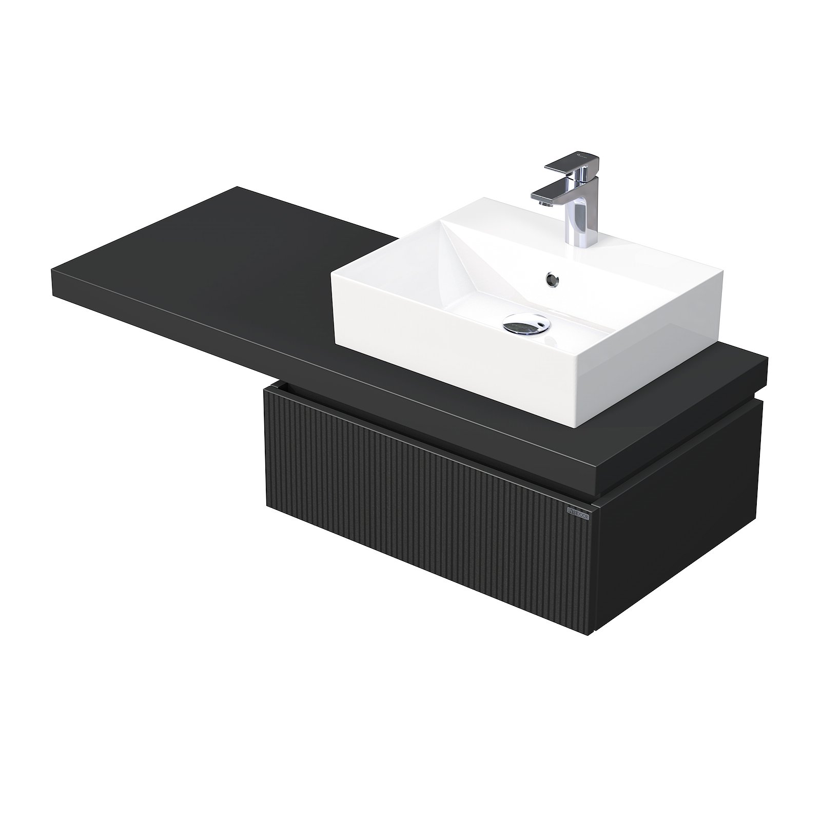Intedoor Desk 3D - skříňka 120 cm s umyvadlem na desku vpravo, 1 zásuvka, závěsná, černá DE 54 3D 120 P STORM 1Z A9276
