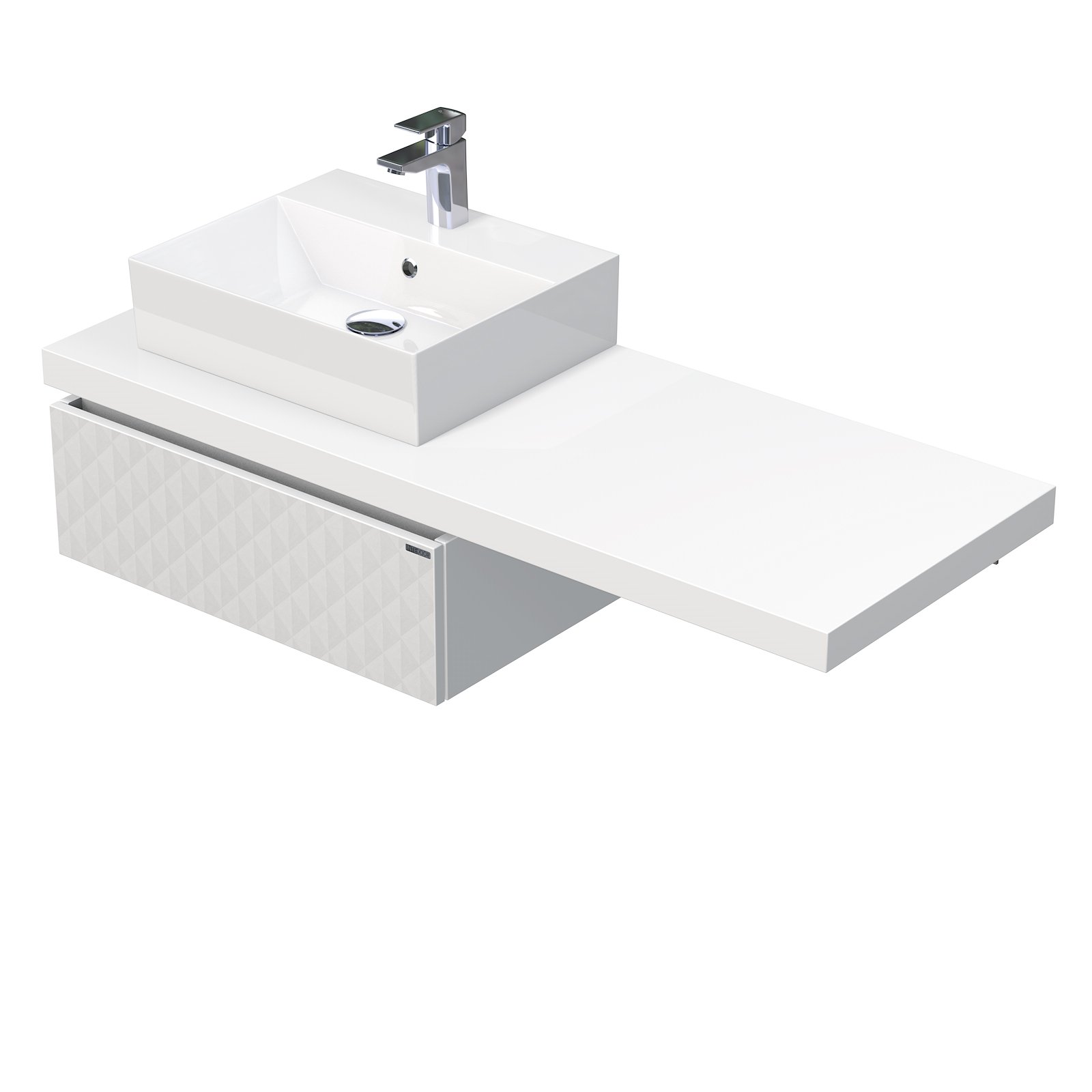 Desk 3D - skříňka 130 cm s umyvadlem na desku vlevo, 1 zásuvka, závěsná, bílá DE 54 3D 130 L STORM 1Z B073