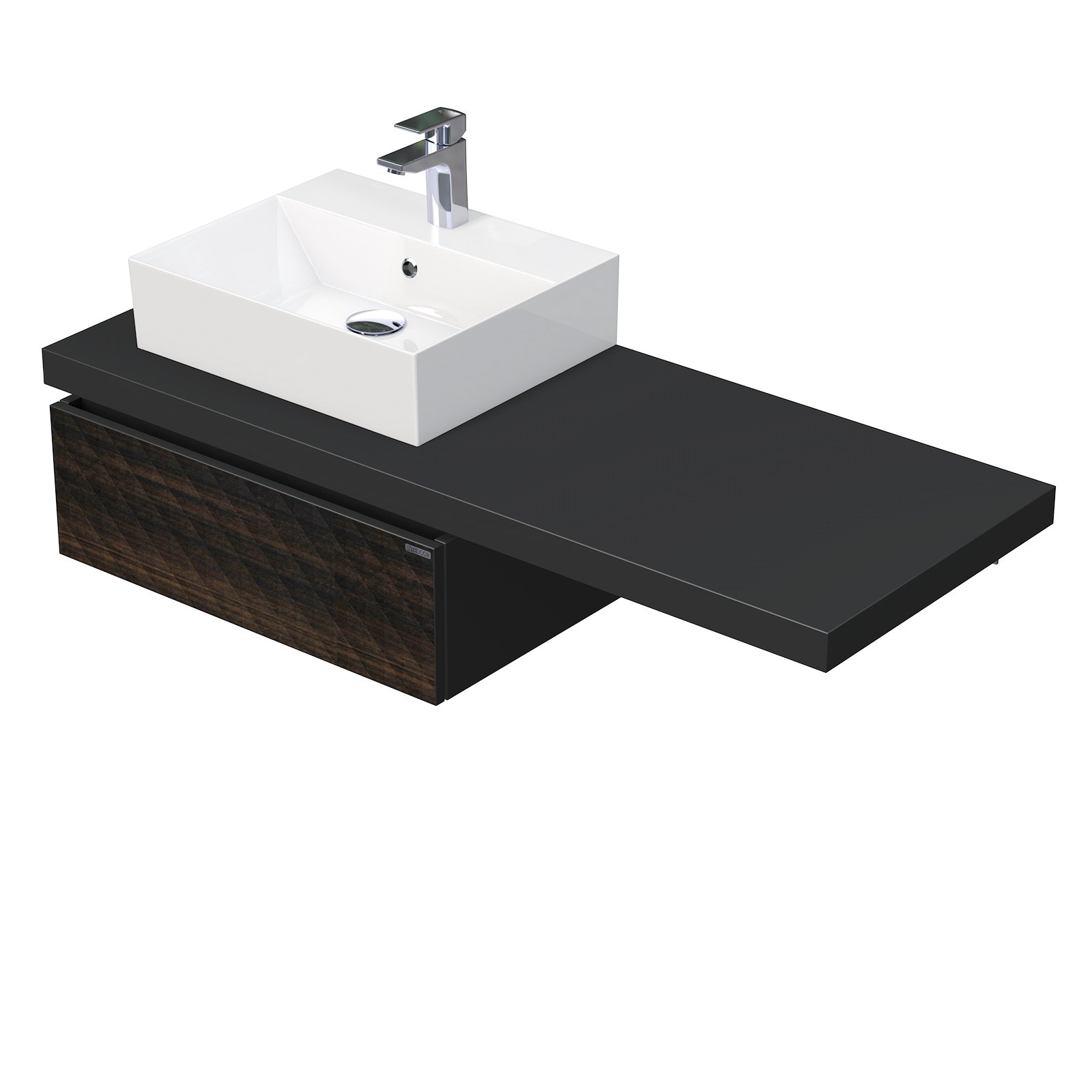 Desk 3D - skříňka 130 cm s umyvadlem na desku vlevo, 1 zásuvka, závěsná, dřevodekor DE 54 3D 130 L STORM 1Z LR29