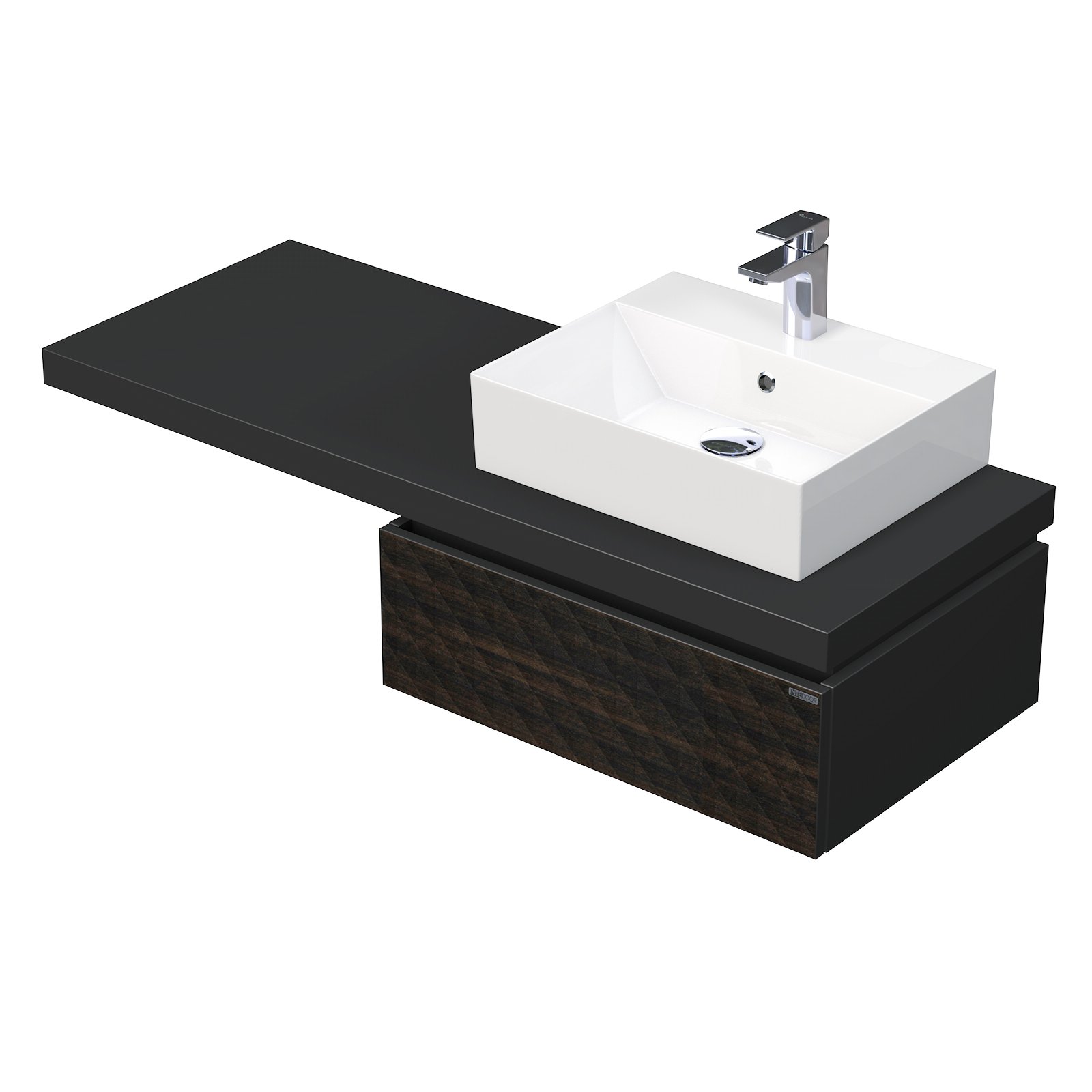 Desk 3D - skříňka 130 cm s umyvadlem na desku vpravo, 1 zásuvka, závěsná, dřevodekor DE 54 3D 130 P STORM 1Z LR29