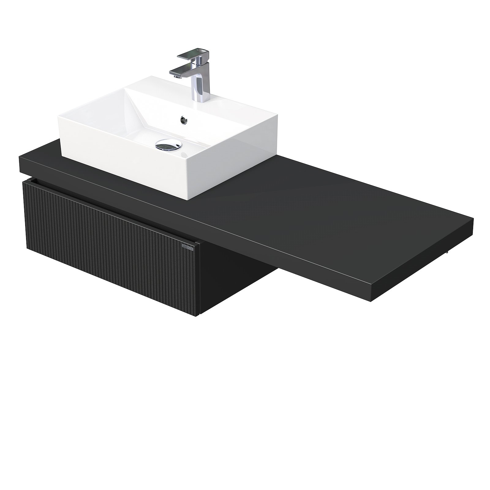 Desk 3D - skříňka 130 cm s umyvadlem na desku vlevo, 1 zásuvka, závěsná, černá DE 54 3D 130 L STORM 1Z A9276