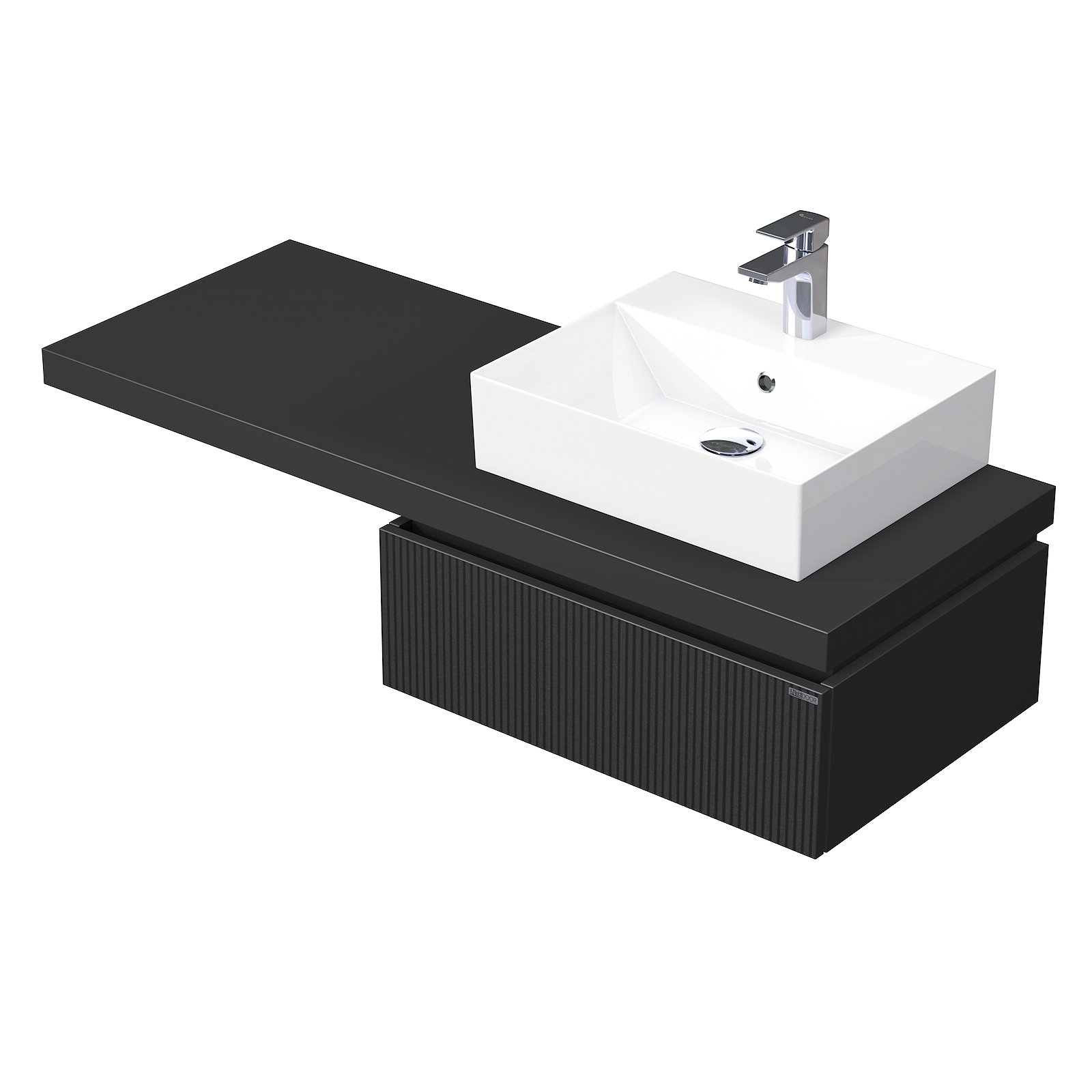 Desk 3D - skříňka 130 cm s umyvadlem na desku vpravo, 1 zásuvka, závěsná, černá DE 54 3D 130 P STORM 1Z A9276