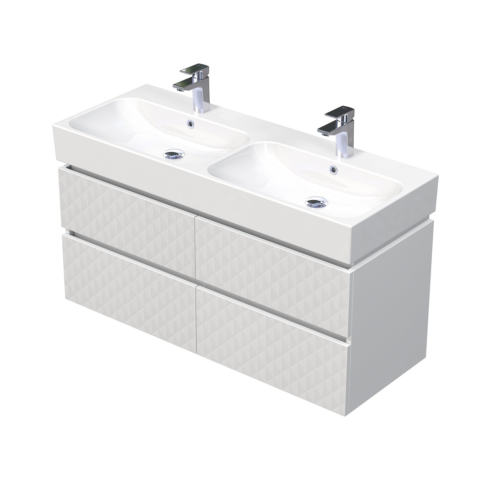 Storm 3D - spodní skříňka pod dvojumyvadlo 120 cm, 4 zásuvky, závěsná, bílá
