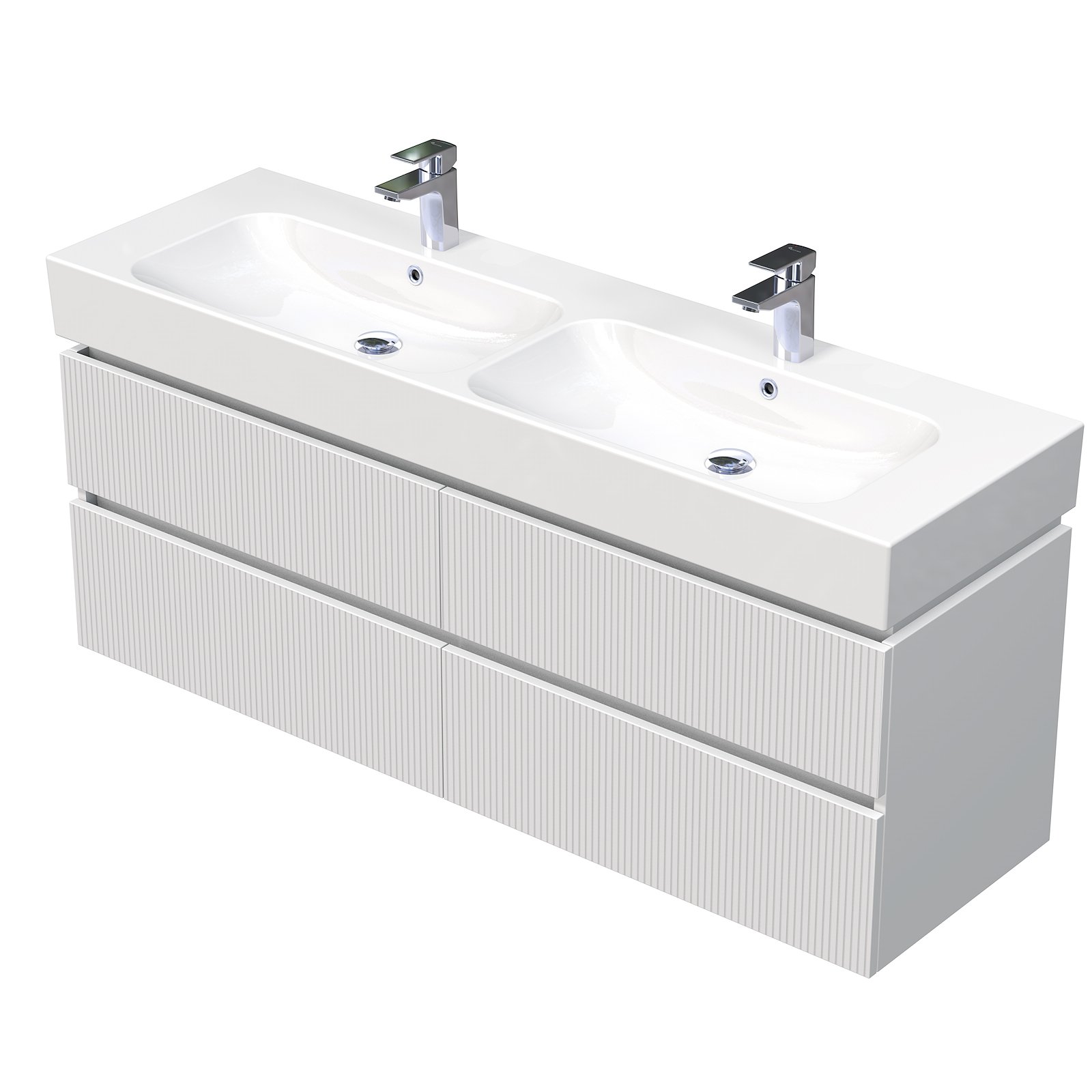 Storm 3D - spodní skříňka pod dvojumyvadlo 150 cm, 4 zásuvky, závěsná, bílá