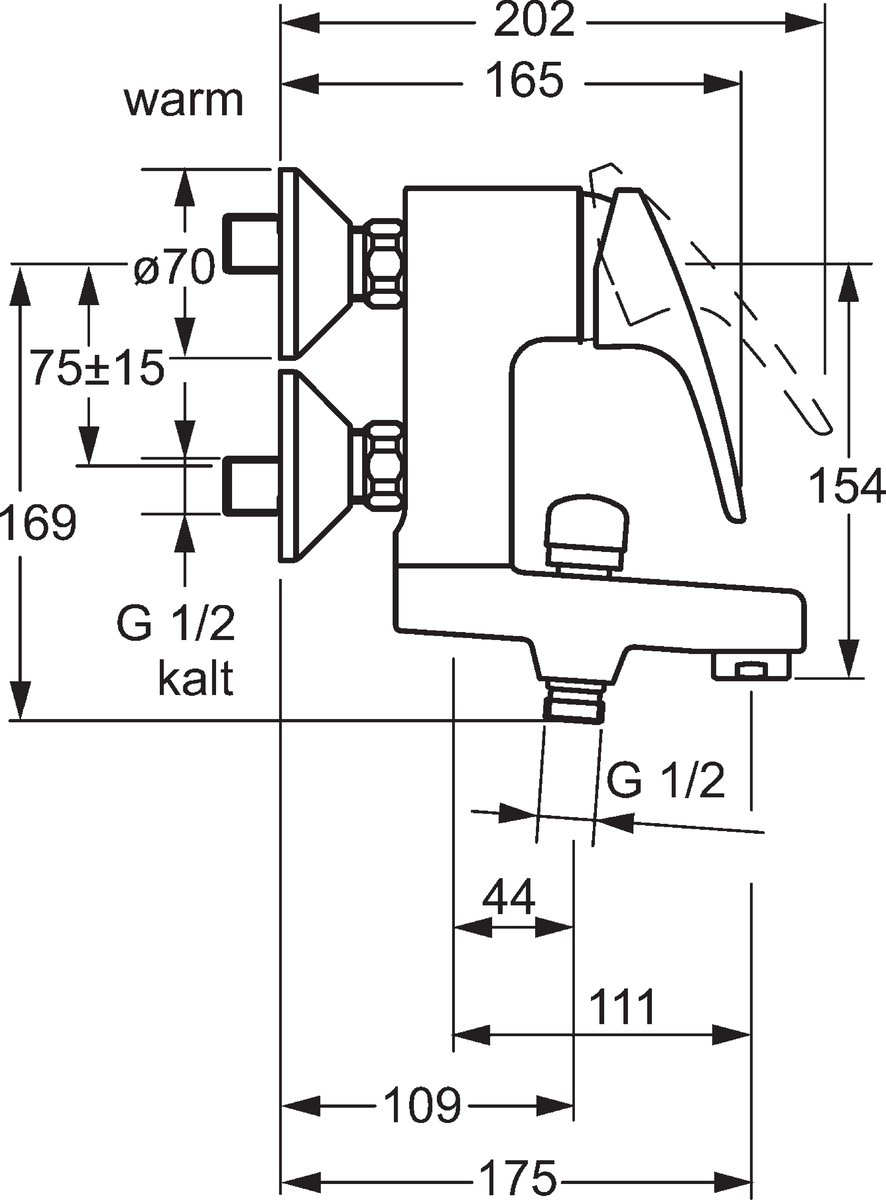Náhled Hansamix - nástěnná vanová baterie, pro přistavené instalační bloky