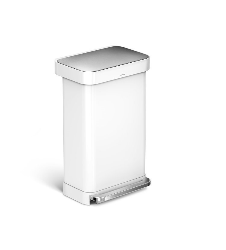 Pedálový odpadkový koš Simplehuman - 45 l, bílá ocel - obdélníkový