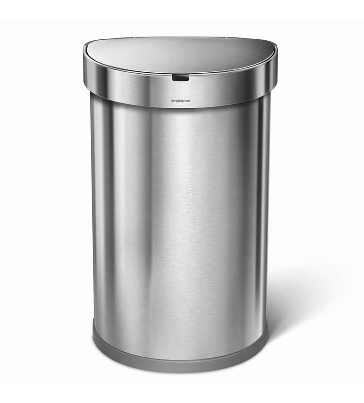 Bezdotykový odpadkový koš Simplehuman - 45 l půlkulatý, matná ocel, FPP, nerez