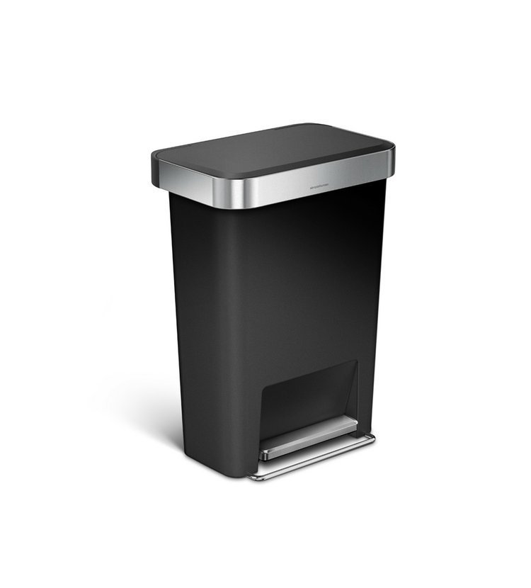 Pedálový odpadkový koš Simplehuman - 45 l, kapsa na sáčky, obdélníkový, černý plast/nerez CW1385CB