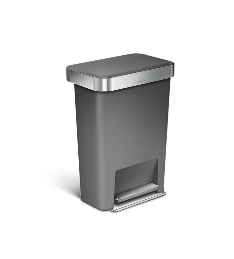 Pedálový odpadkový koš Simplehuman - 45 l, kapsa na sáčky, obdélníkový, šedý plast/nerez CW1386CB