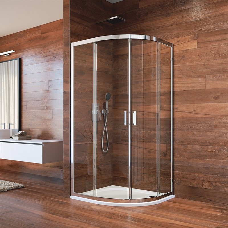 Sprchový kout, Lima, čtvrtkruh, 100x100x190 cm, R 550, chrom ALU, sklo čiré, posuvné dveře CK608B63K
