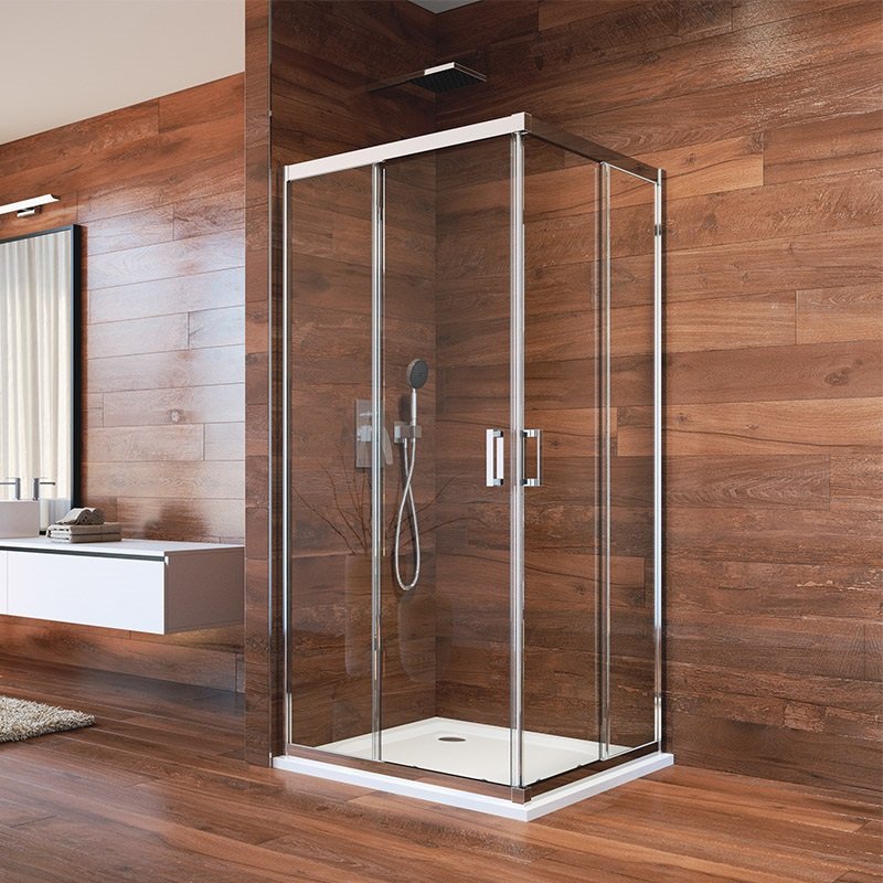 Sprchový kout, Lima, čtverec, 80x80x190 cm, chrom ALU, sklo čiré, posuvné dveře CK608A33K