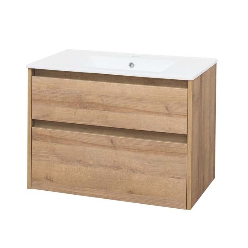 Opto, koupelnová skříňka s keramickým umyvadlem 81 cm, dub Riviera CN921