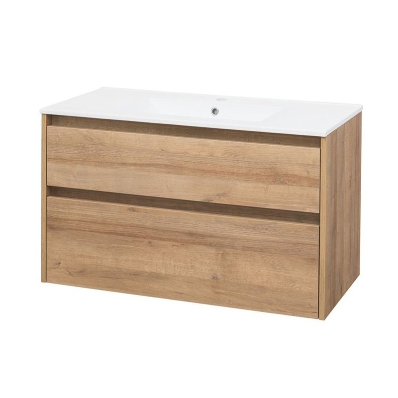 Opto, koupelnová skříňka s keramickým umyvadlem 101 cm, dub Riviera CN922