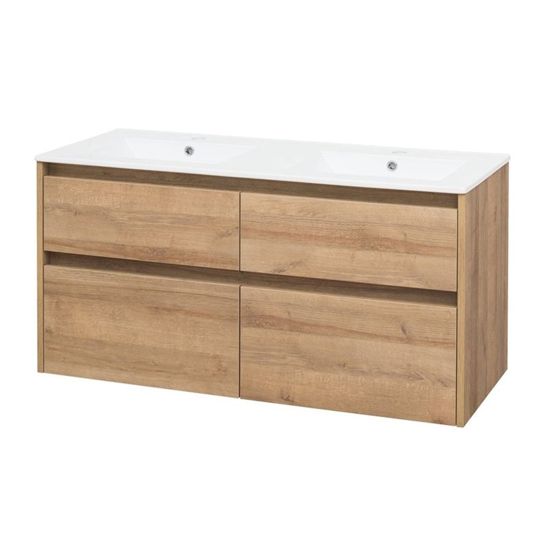 Opto, koupelnová skříňka s keramickým umyvadlem 121 cm, dub Riviera CN923