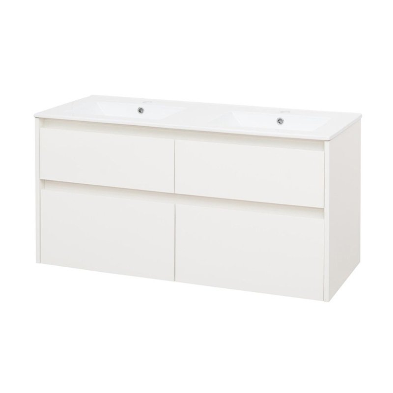 Opto, koupelnová skříňka s keramickým umyvadlem 121 cm, bílá CN913