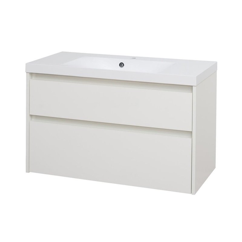 Opto, koupelnová skříňka s umyvadlem z litého mramoru 101 cm, bílá CN912M