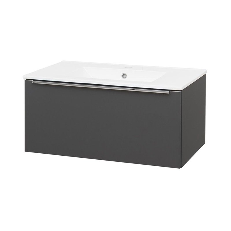 Mailo, koupelnová skříňka s keramickým umyvadlem 81 cm, antracit, úchytka: chrom CN536