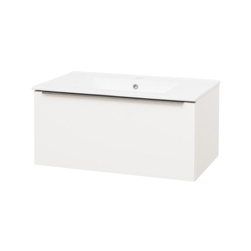 Mailo, koupelnová skříňka s keramickým umyvadlem 81 cm, bílá, úchytka: chrom CN516