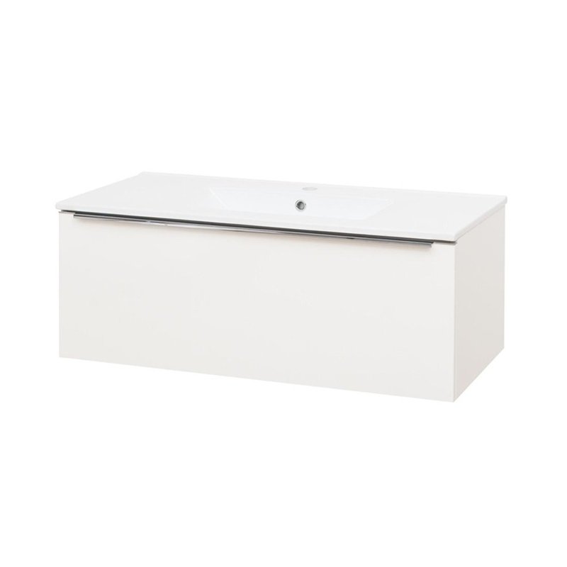 Mailo, koupelnová skříňka s keramickým umyvadlem 101 cm, bílá, úchytka: chrom CN517