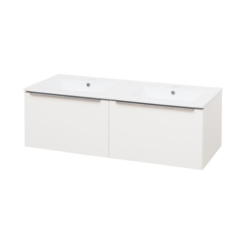 Mailo, koupelnová skříňka s keramickým umyvadlem 121 cm, bílá, úchytka: chrom CN518