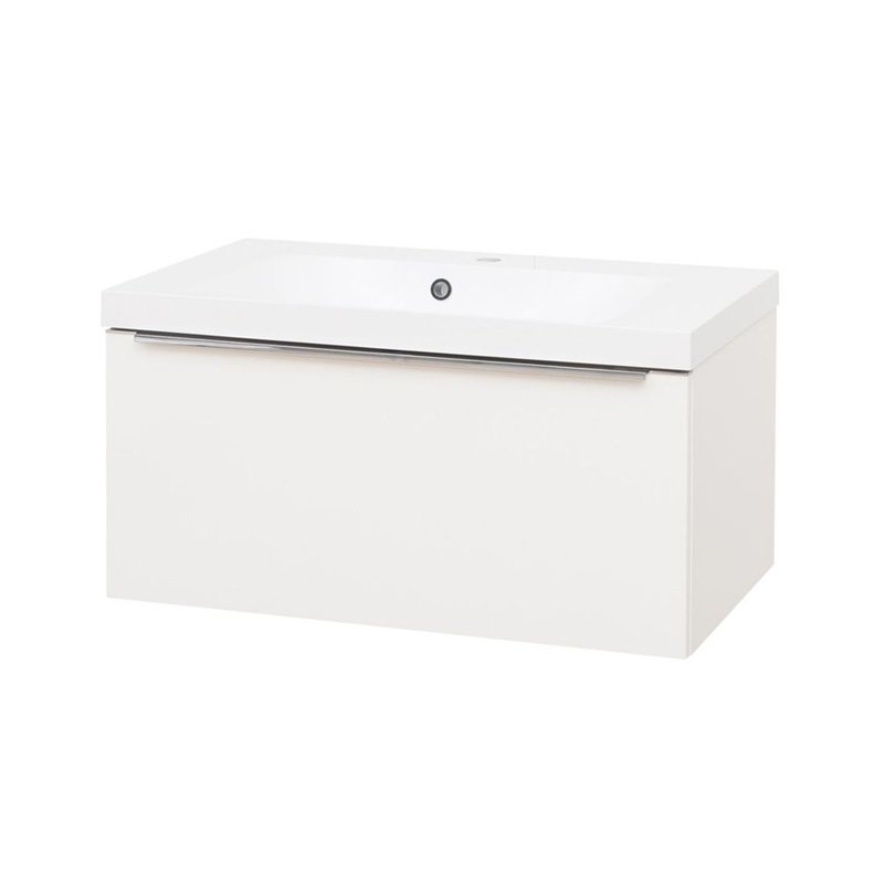 Mereo Mailo, koupelnová skříňka s umyvadlem z litého mramoru 81 cm, bílá, úchytka: chrom CN516M