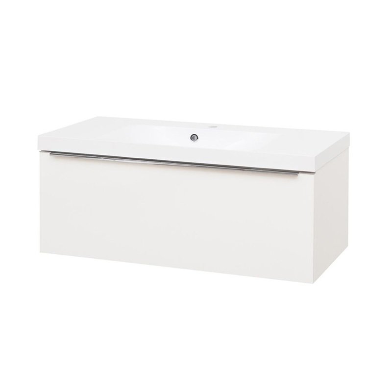 Mereo Mailo, koupelnová skříňka s umyvadlem z litého mramoru 101 cm, bílá, úchytka: chrom CN517M