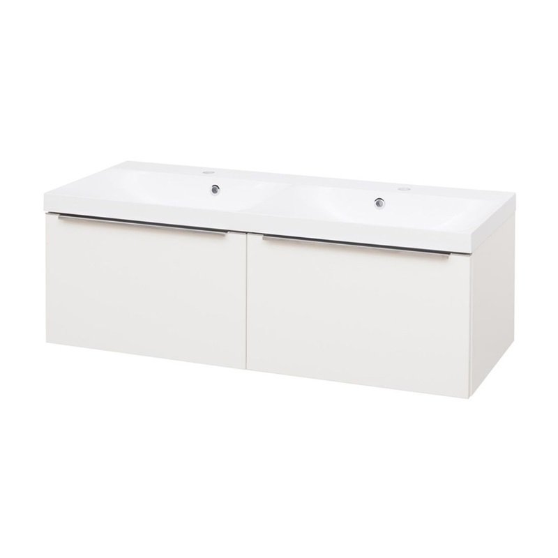 Mereo Mailo, koupelnová skříňka s umyvadlem z litého mramoru 121 cm, bílá, úchytka: chrom CN518M