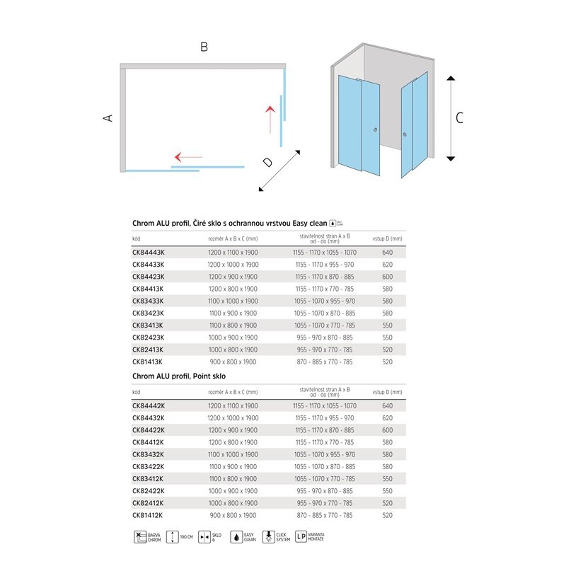 Náhled Sprchový kout, Lima, obdelník, 100x90x190 cm, chrom ALU, sklo čiré, posuvné dveře