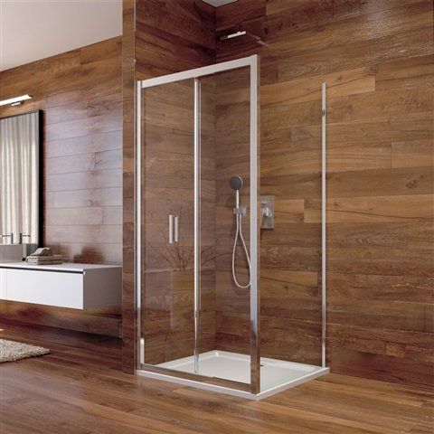 Sprchový kout, Lima, čtverec, 80x80x190 cm, chrom ALU, sklo čiré, dveře zalamovací CK86113K