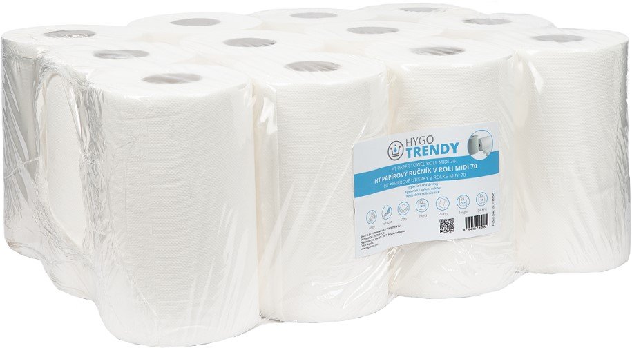 Papírový ručník Hygotrendy, v roli midi 70, 2 vrstvy, bílý, 1 x 12 rolí 331.HT217012