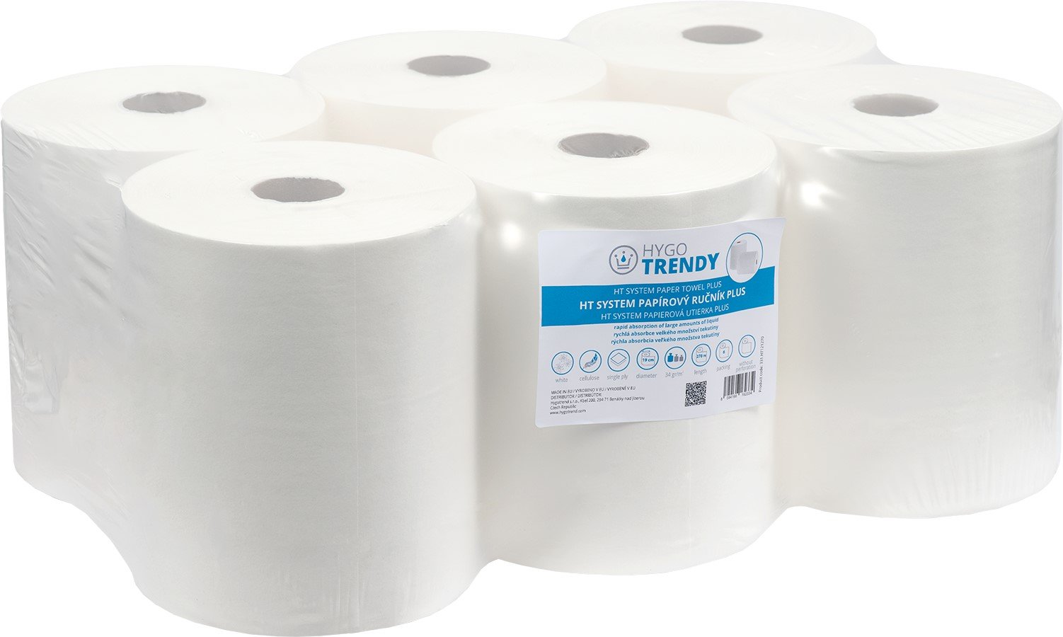 Papírový ručník Hygotrendy System, 2 vrstvy, bílý, 1 x 6 rolí 331.HT210130