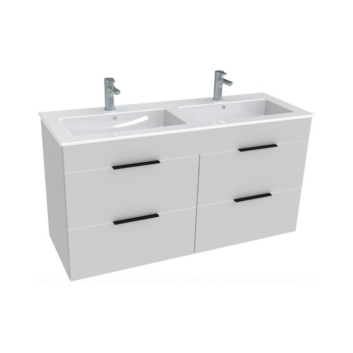 Cube - skříňka s dvojumyvadlem 120 cm, 4 zásuvky, bílá